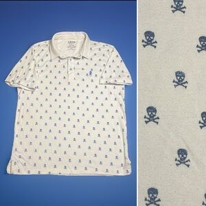 IZOD Men's White and Blue Skull Print Golf Polo Shirt Z-Series sz XL Pima Cotton